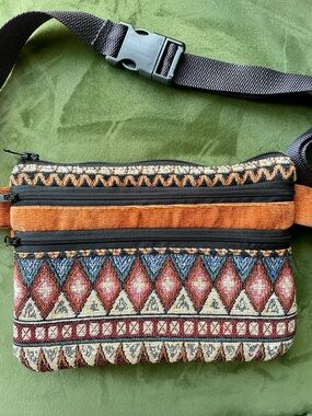 Handmade Boho Patterned Orange Waist Bag - Stylish Hip Fanny Pack EUC